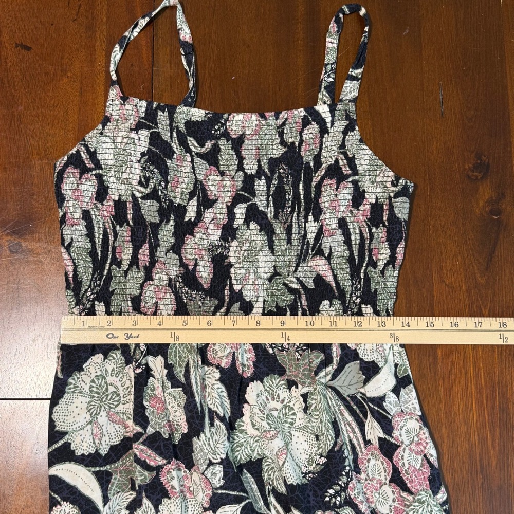 Old Navy Women Midi Dress Size M Black Floral Smocked Fit Flare Cami Pockets - Picture 7 of 8